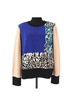 NWOT St. John Color Block Wool Sweater Animal Print Pullover Sweater Top M
